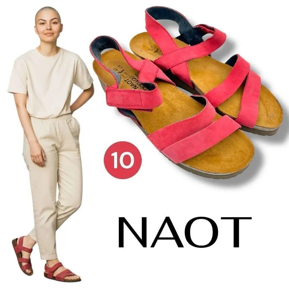 NAOT Women's Kayla Suede Cork Platform Strappy Sandals Pink Size 10